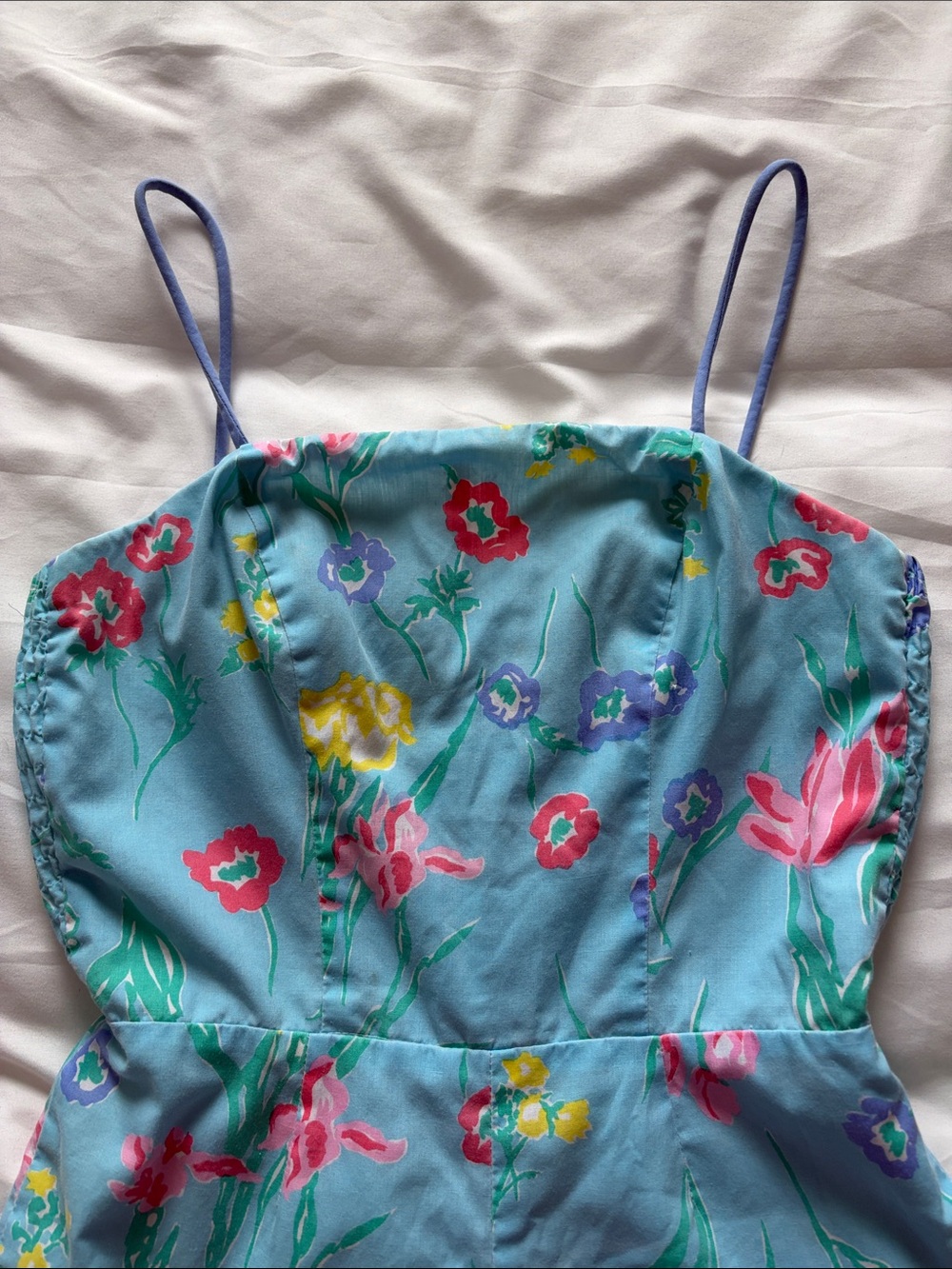 Vintage Floral Blue Romper with Spaghetti Straps - Picture 2 of 13
